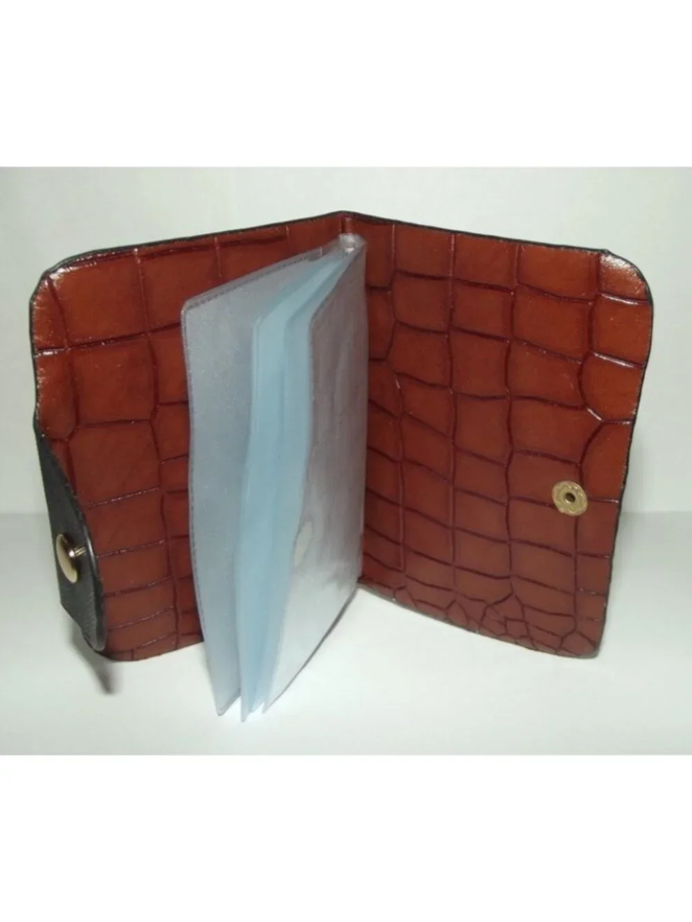 Card Filer Book Business Credit Card black 6 sleeves brown faux croc Tong Guang